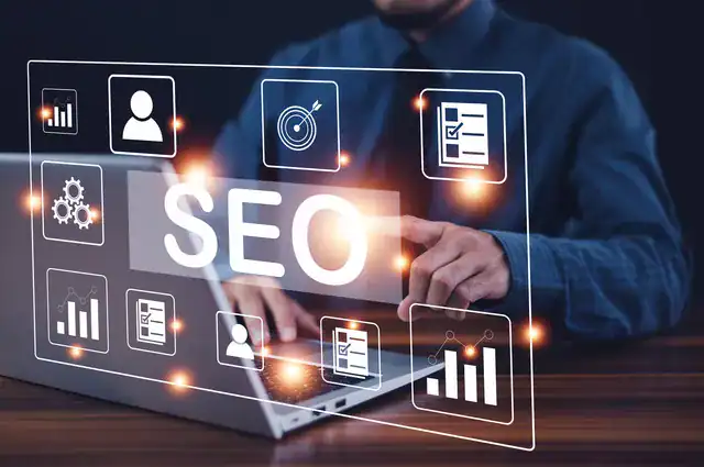 Man touching virtual screen seo