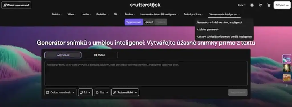 Shutterstock – generátor obrázků s umělou inteligencí
