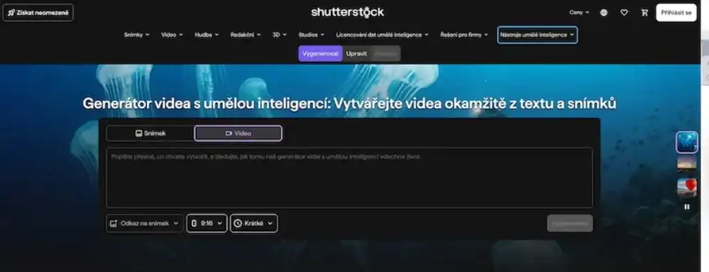 Shutterstock - Generátor videa s umělou inteligencí